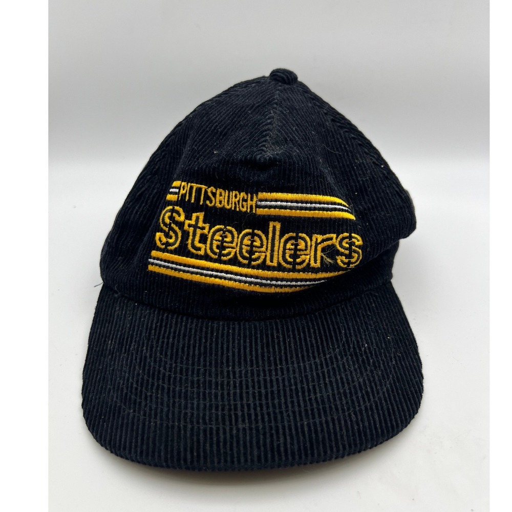 Vintage Pittsburgh Steelers Drew Pearson Corduroy Snapback Script Hat Black NFL